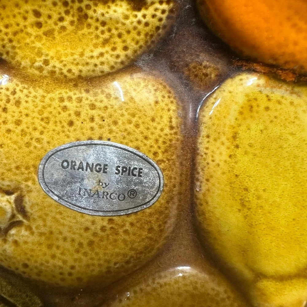 Vintage Mid-Century Modern Glazed Ceramic Divided Serving Tray 3D Fruit Motif